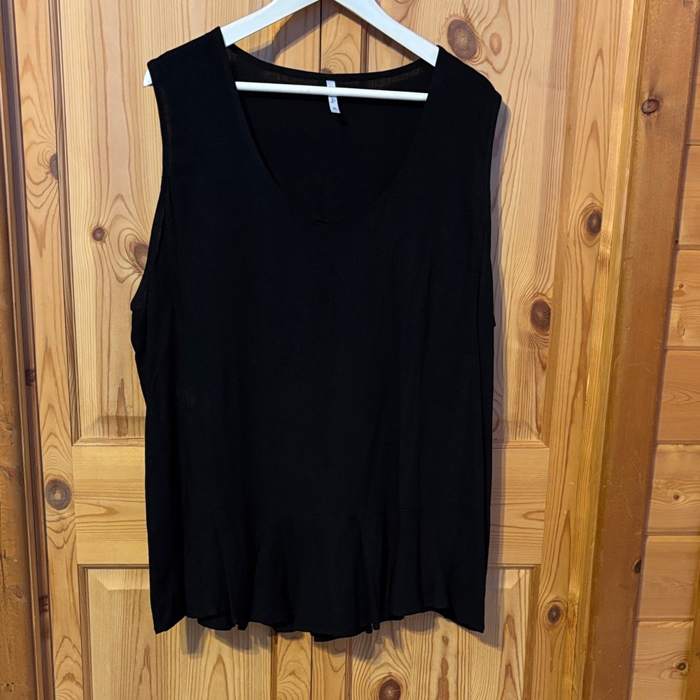 Blue Sky Black Sleeveless Ruffle-Hem Tank